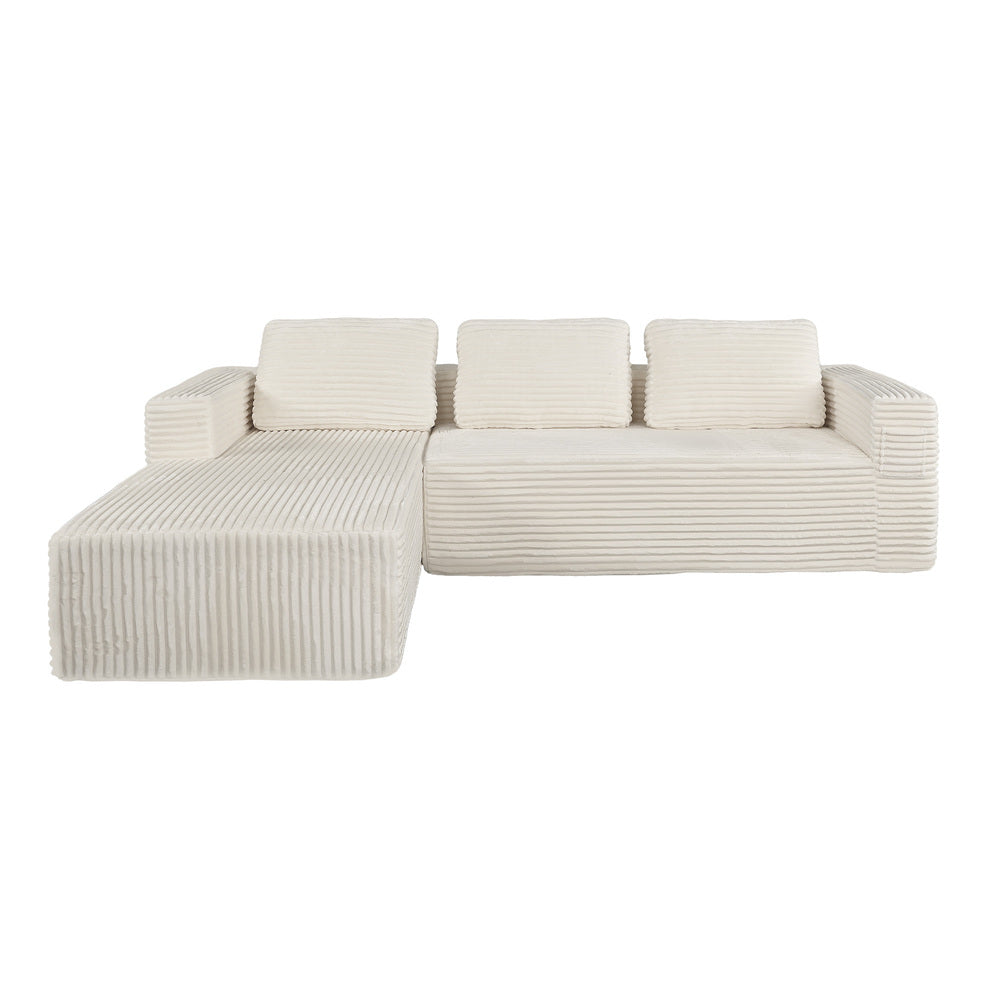 L Shape Sofa Cloud Couch Chaise Corduroy Beige - 2
