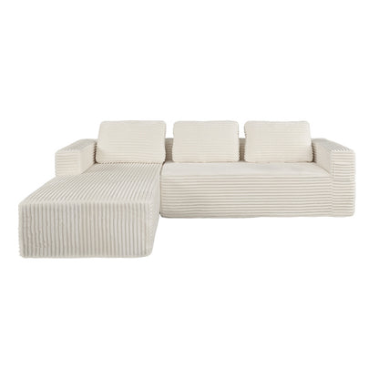 L Shape Sofa Cloud Couch Chaise Corduroy Beige - 2