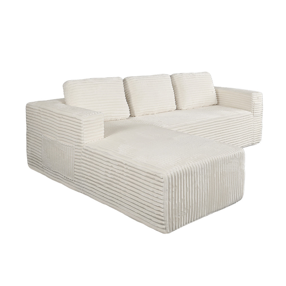 L Shape Sofa Cloud Couch Chaise Corduroy Beige - 8