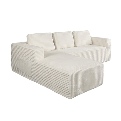 L Shape Sofa Cloud Couch Chaise Corduroy Beige - 8