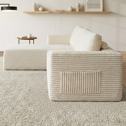 L Shape Sofa Cloud Couch Chaise Corduroy Beige - 7