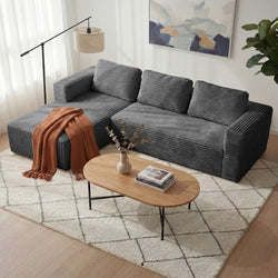 Modular L Shape Sofa Cloud Couch Chaise Corduroy Grey