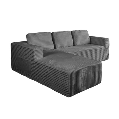 Modular L Shape Sofa Cloud Couch Chaise Corduroy Grey - 2