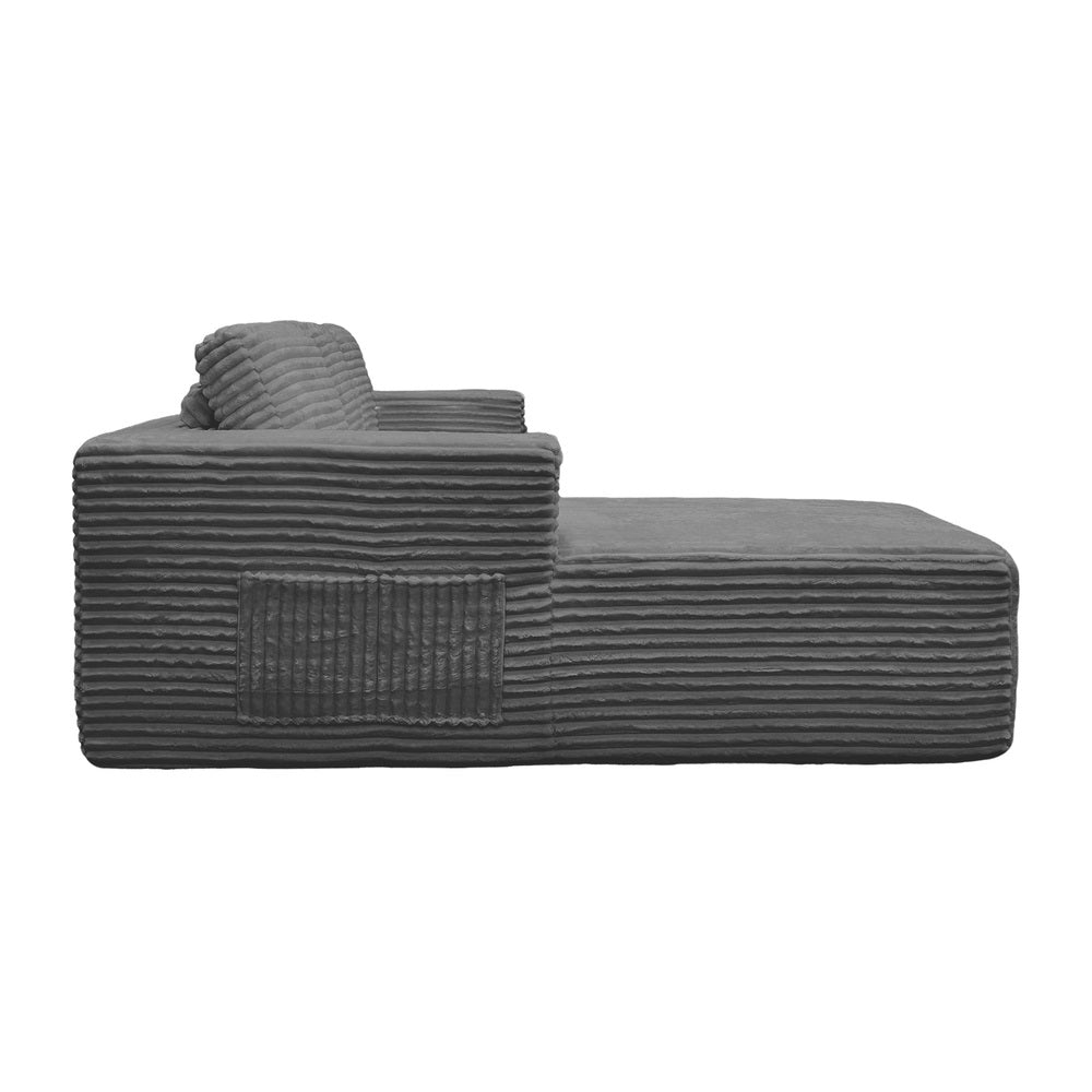 Modular L Shape Sofa Cloud Couch Chaise Corduroy Grey - 5