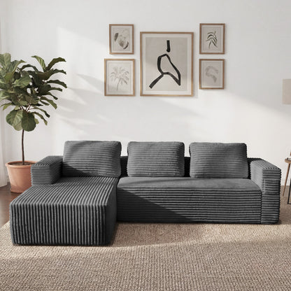 Modular L Shape Sofa Cloud Couch Chaise Corduroy Grey - 4