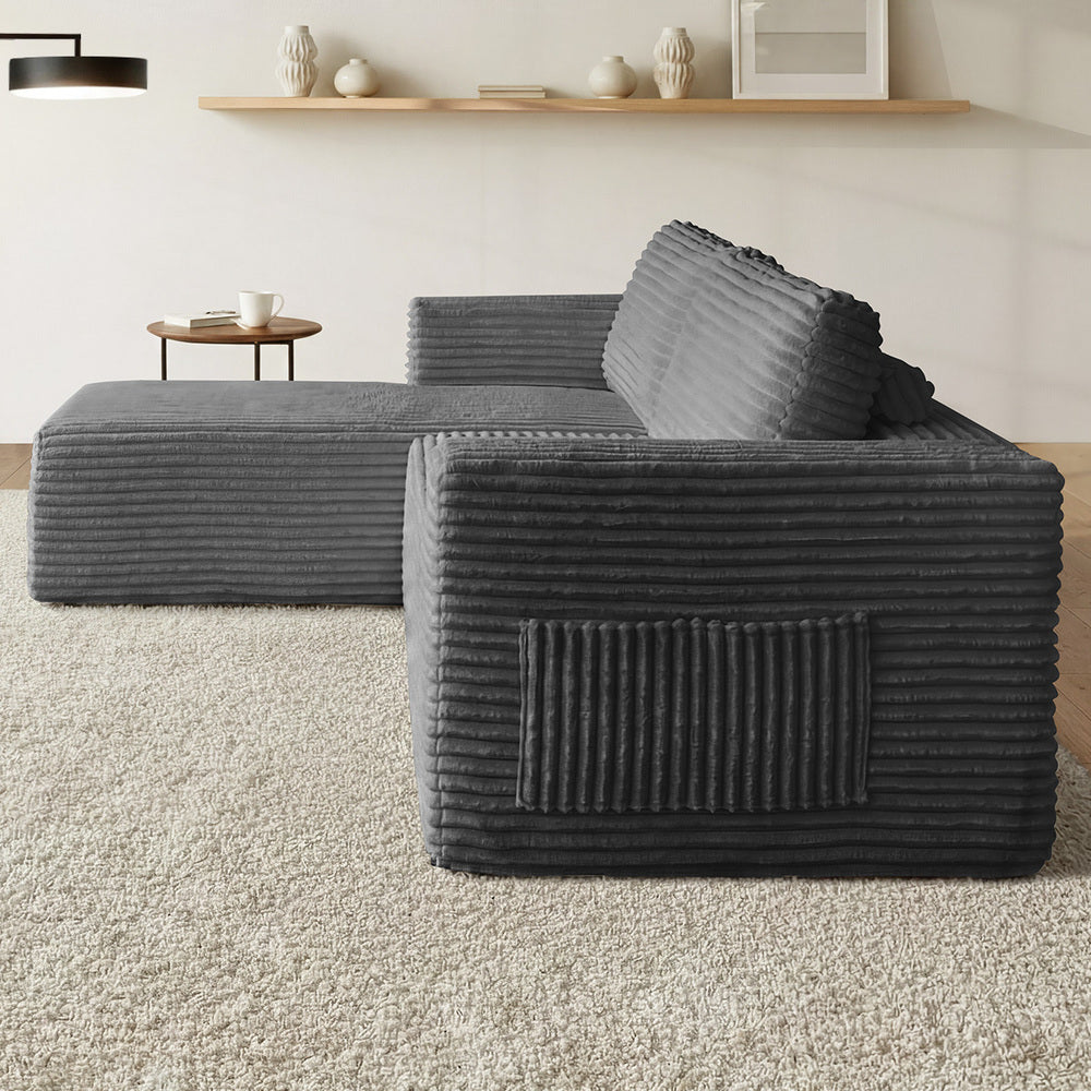 Modular L Shape Sofa Cloud Couch Chaise Corduroy Grey - 6