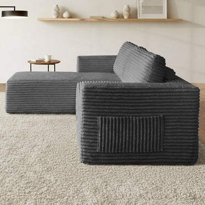 Modular L Shape Sofa Cloud Couch Chaise Corduroy Grey - 6