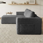 Modular L Shape Sofa Cloud Couch Chaise Corduroy Grey