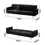 3-Seater Sofa Bed Velvet Black/Blue