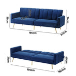 3-Seater Sofa Bed Velvet Black/Blue