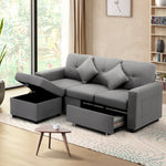 Sofa 3 Seater Chaise Modular Couch Drawers Fabric