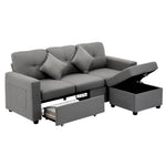 Sofa 3 Seater Chaise Modular Couch Drawers Fabric