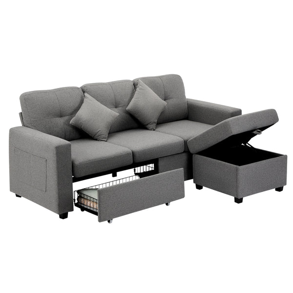  Sofa 3 Seater Chaise Modular Couch Drawers Fabric