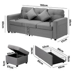 Sofa 3 Seater Chaise Modular Couch Drawers Fabric