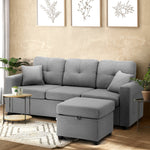 Sofa 3 Seater Chaise Modular Couch Drawers Fabric