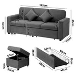 3 Seater Sofa Modular Couch Drawers Velvet