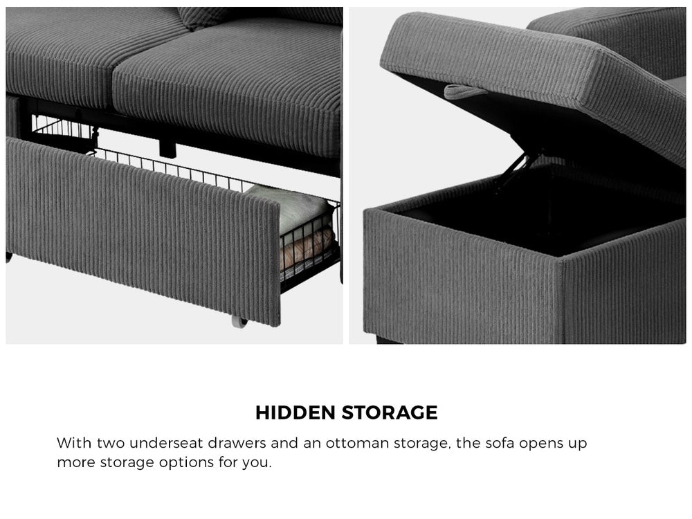 3 Seater Sofa Modular Couch Drawers Ottoman Velvet