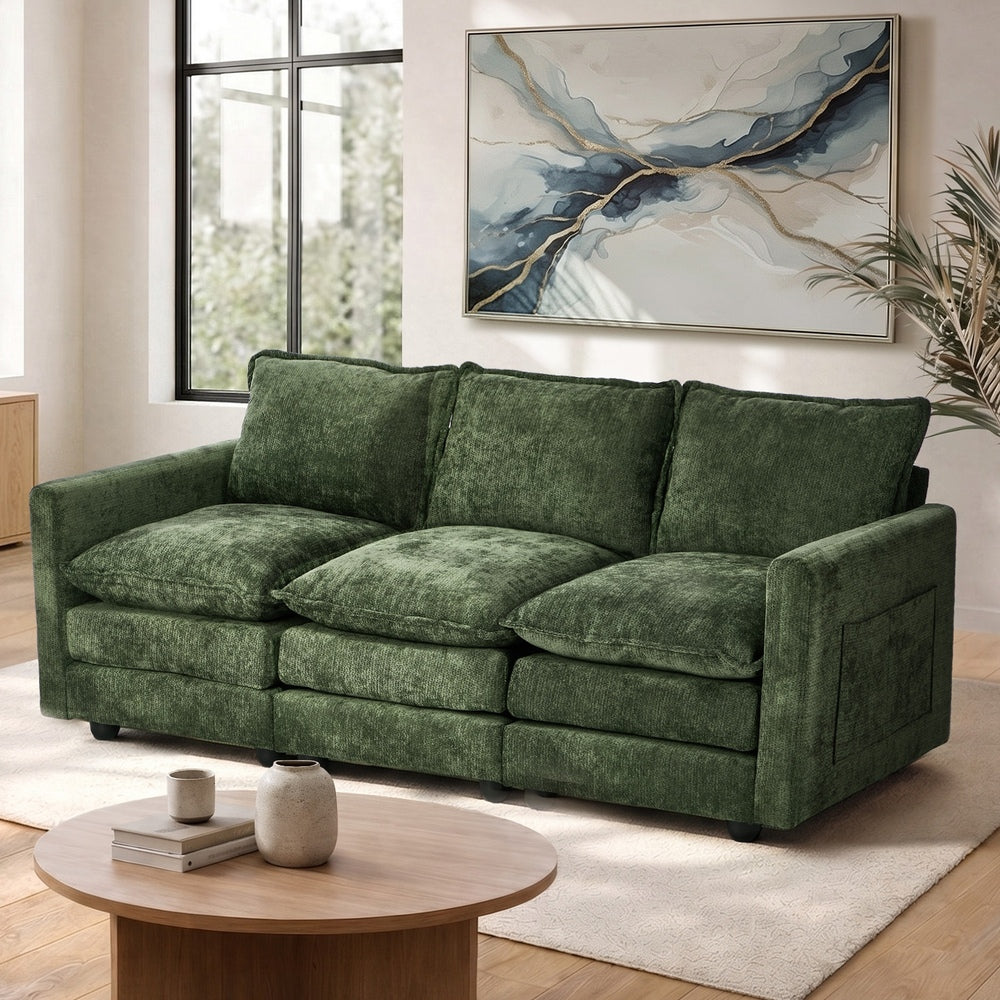 Green 3 Seater Sofa Chenille 188x75x85cm