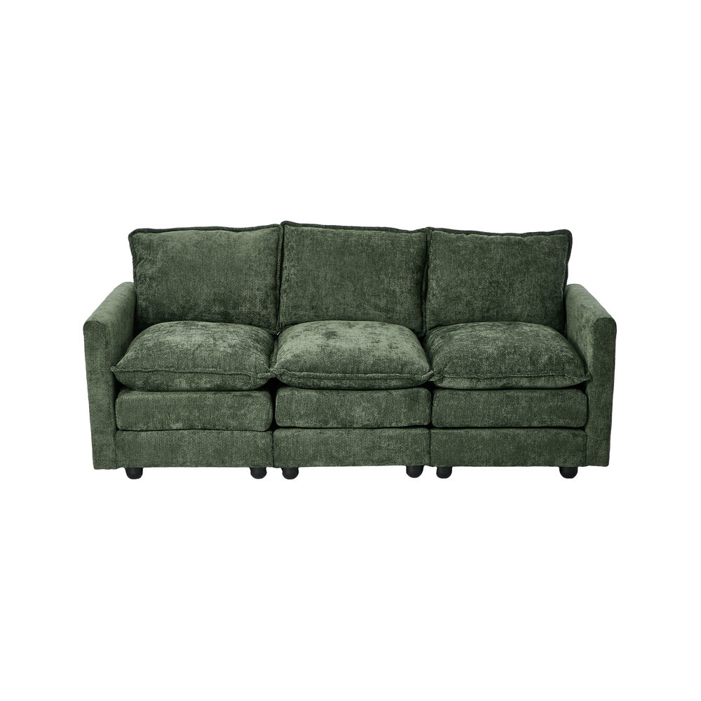 Green 3 Seater Sofa Chenille 188x75x85cm