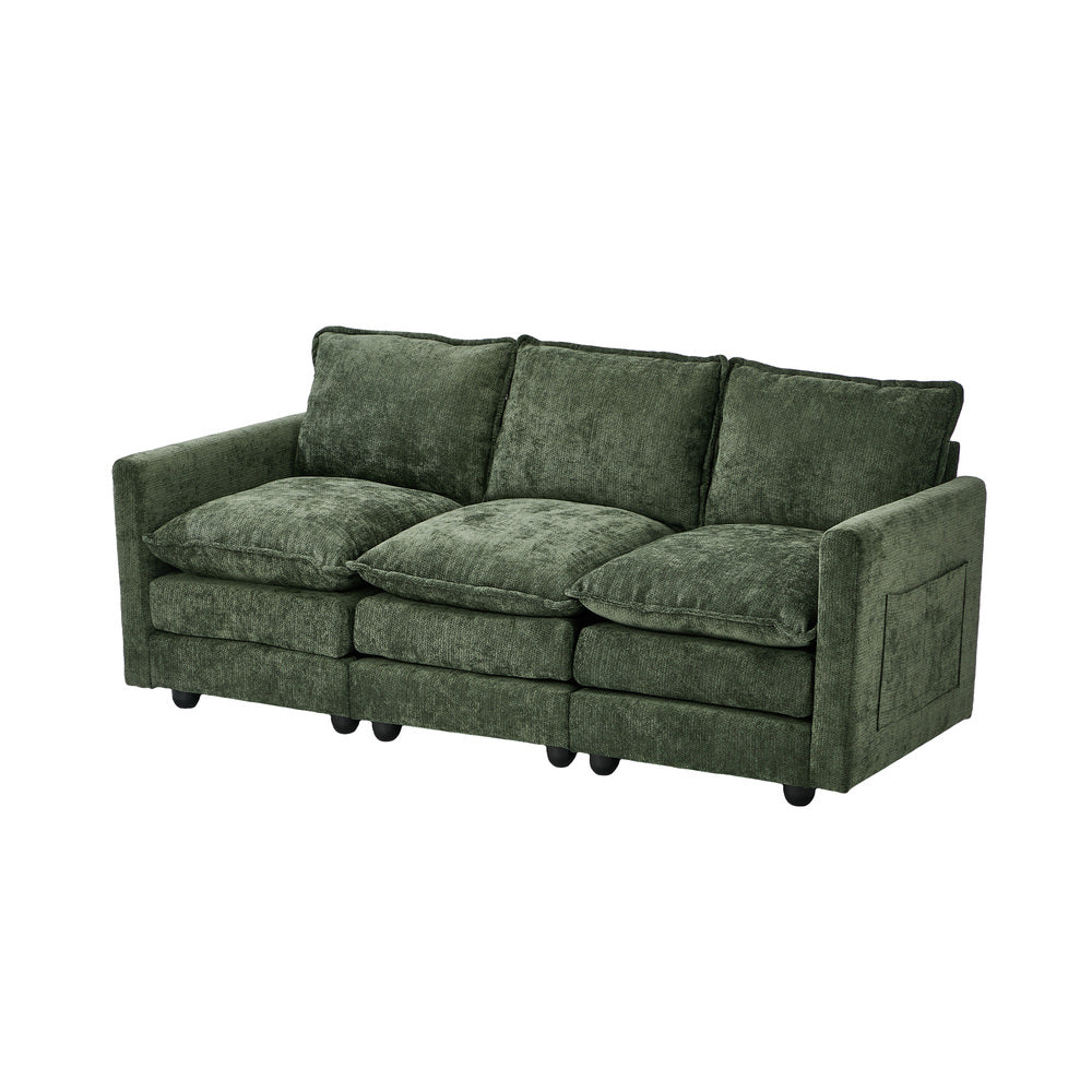 Green 3 Seater Sofa Chenille 188x75x85cm