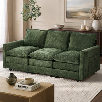 Green 3 Seater Sofa Chenille 188x75x85cm