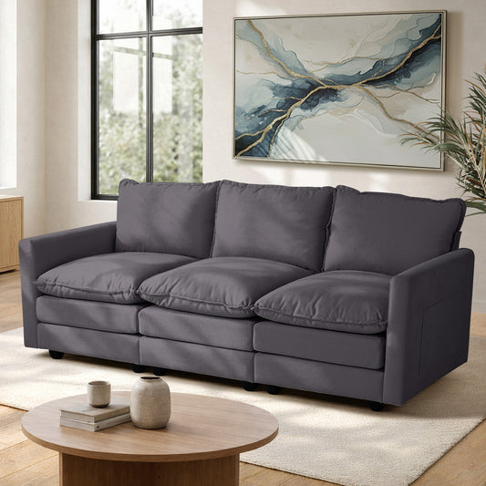 Contemporary 3-Seater Sofa Couch Corduroy Lounge Beige Thick Cushion 188cm
