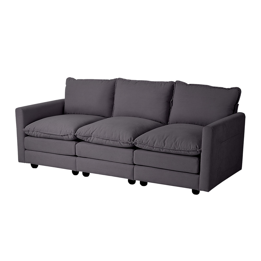 Contemporary 3-Seater Sofa Couch Corduroy Lounge Beige Thick Cushion 188cm