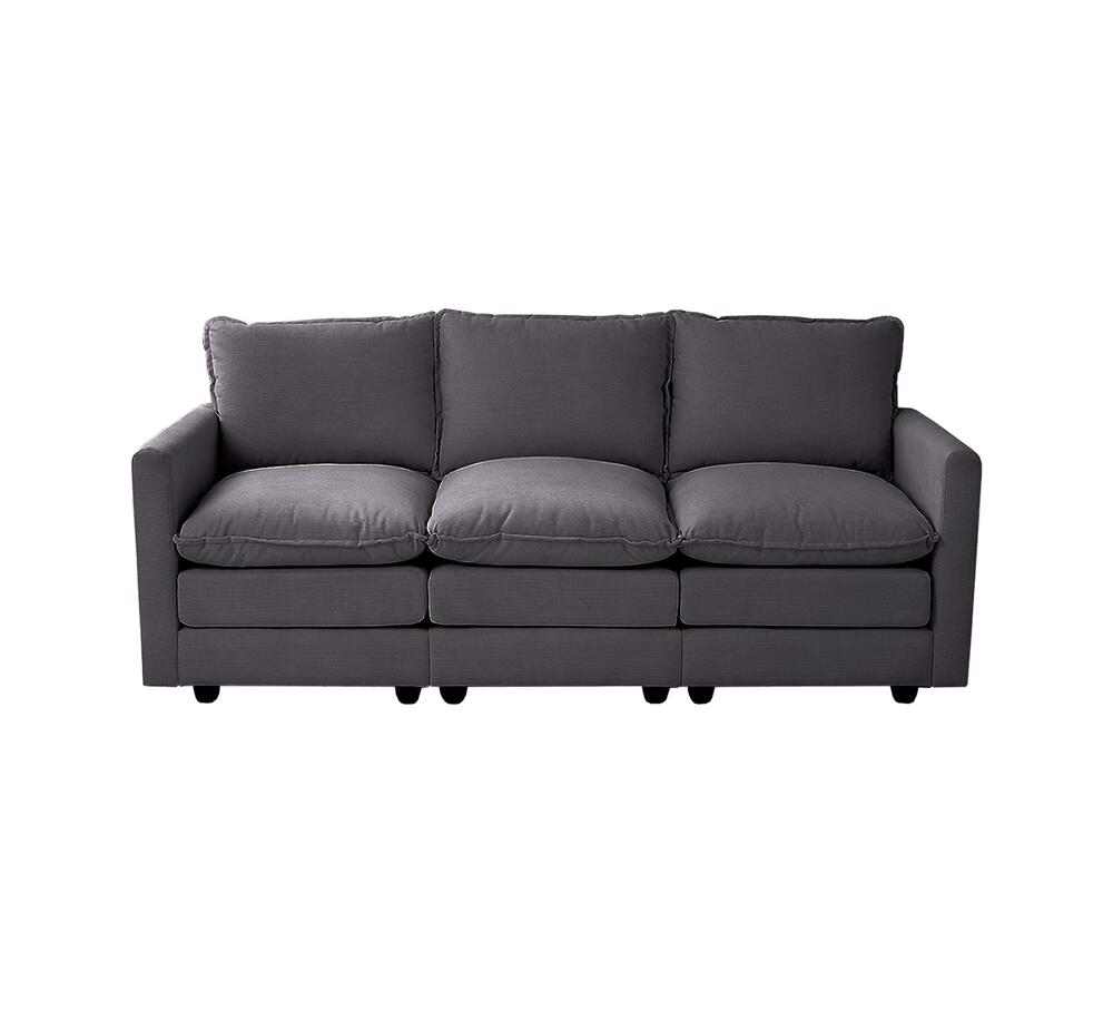 Contemporary 3-Seater Sofa Couch Corduroy Lounge Beige Thick Cushion 188cm