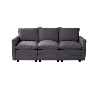 Contemporary 3-Seater Sofa Couch Corduroy Lounge Beige Thick Cushion 188cm