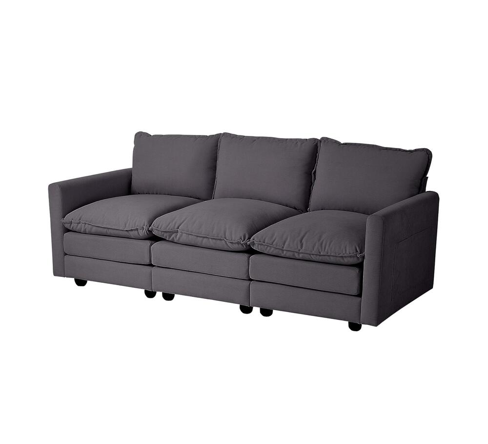 Contemporary 3-Seater Sofa Couch Corduroy Lounge Beige Thick Cushion 188cm