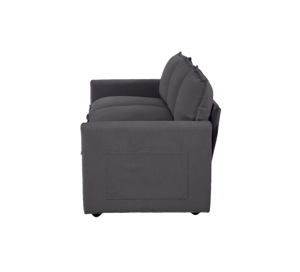 Contemporary 3-Seater Sofa Couch Corduroy Lounge Beige Thick Cushion 188cm