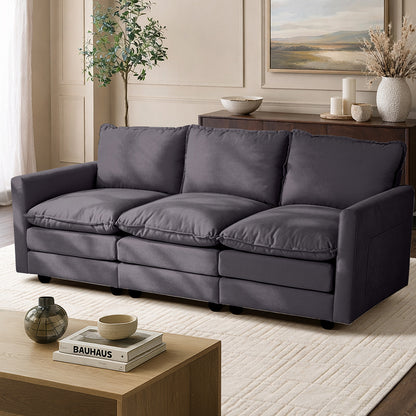 Contemporary 3-Seater Sofa Couch Corduroy Lounge Beige Thick Cushion 188cm