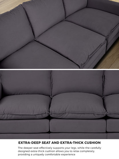 Contemporary 3-Seater Sofa Couch Corduroy Lounge Beige Thick Cushion 188cm