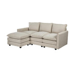 Modular 3-Seater Sofa Set Corduroy Couch with Ottoman Beige Thick Cushion 188cm