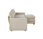 Modular 3-Seater Sofa Set Corduroy Couch with Ottoman Beige Thick Cushion 188cm
