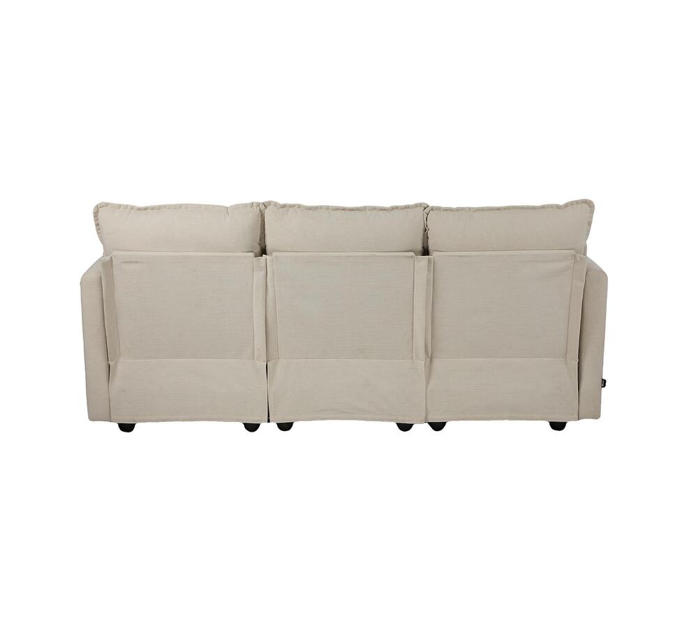 Modular 3-Seater Sofa Set Corduroy Couch with Ottoman Beige Thick Cushion 188cm