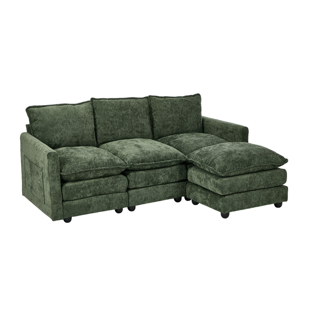 L Shaped Sofa Green Chenille 188x130x85cm
