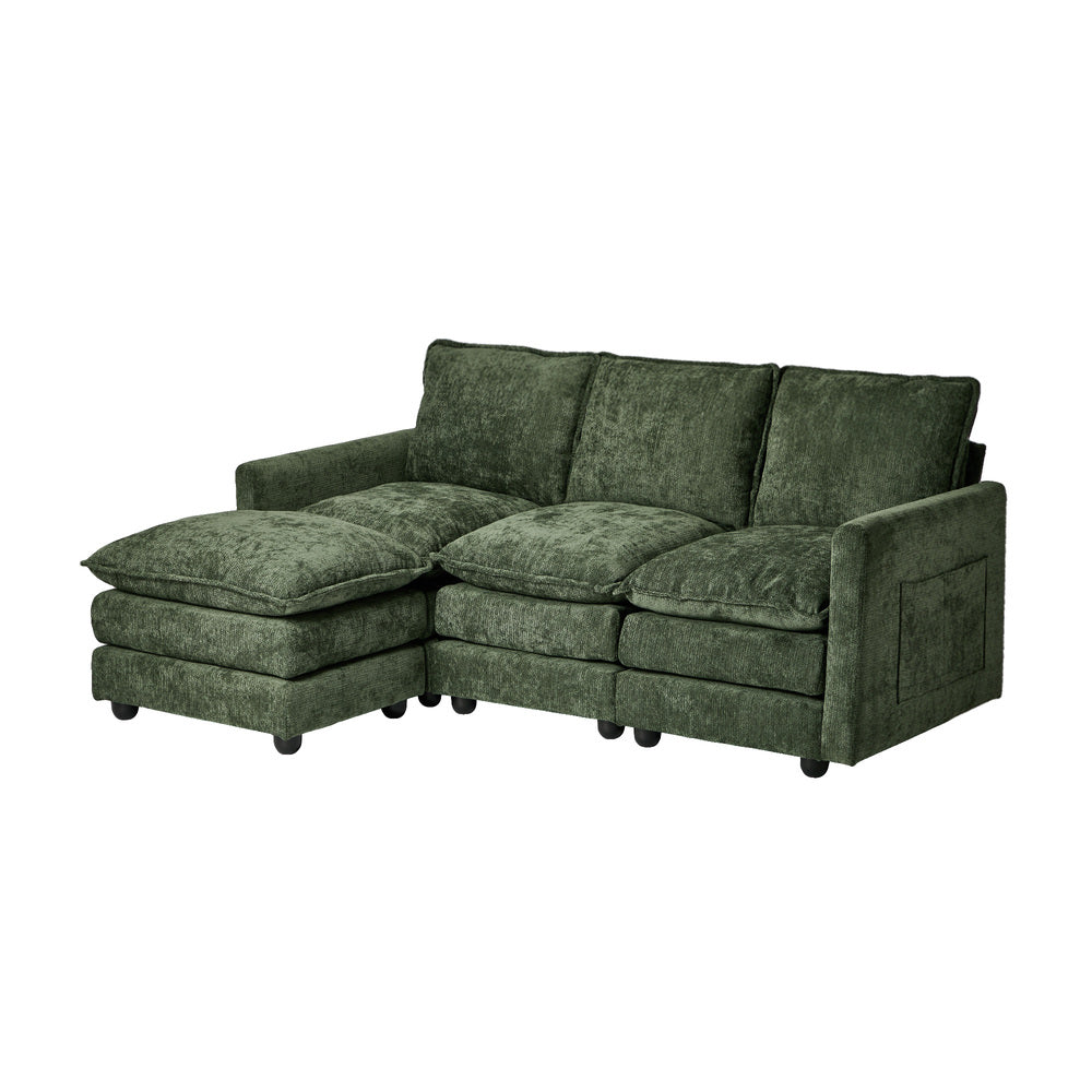 L Shaped Sofa Green Chenille 188x130x85cm