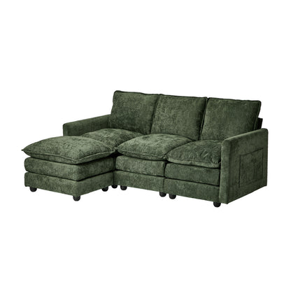 L Shaped Sofa Green Chenille 188x130x85cm