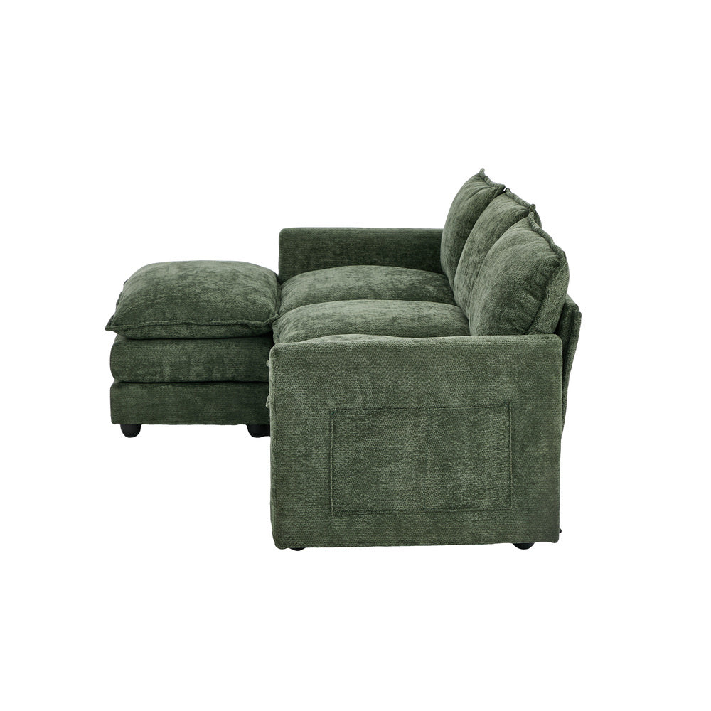 L Shaped Sofa Green Chenille 188x130x85cm