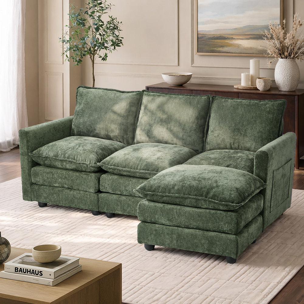 L Shaped Sofa Green Chenille 188x130x85cm