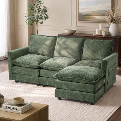 L Shaped Sofa Green Chenille 188x130x85cm