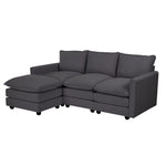 Modular 3-Seater Sofa Set Corduroy Couch with Ottoman Beige Thick Cushion 188cm