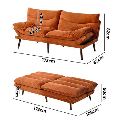 Sofa Bed Recliner Velvet Orange 172x82x82cm