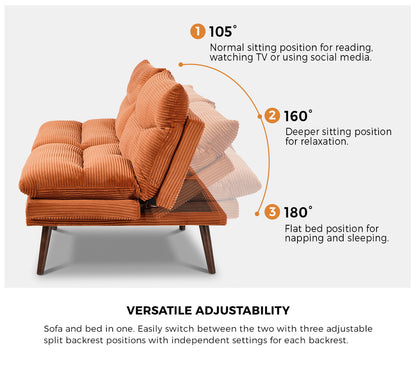 Sofa Bed Recliner Velvet Orange 172x82x82cm