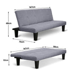 2 Seater Modular Linen Fabric Sofa Bed Couch - Dark Grey