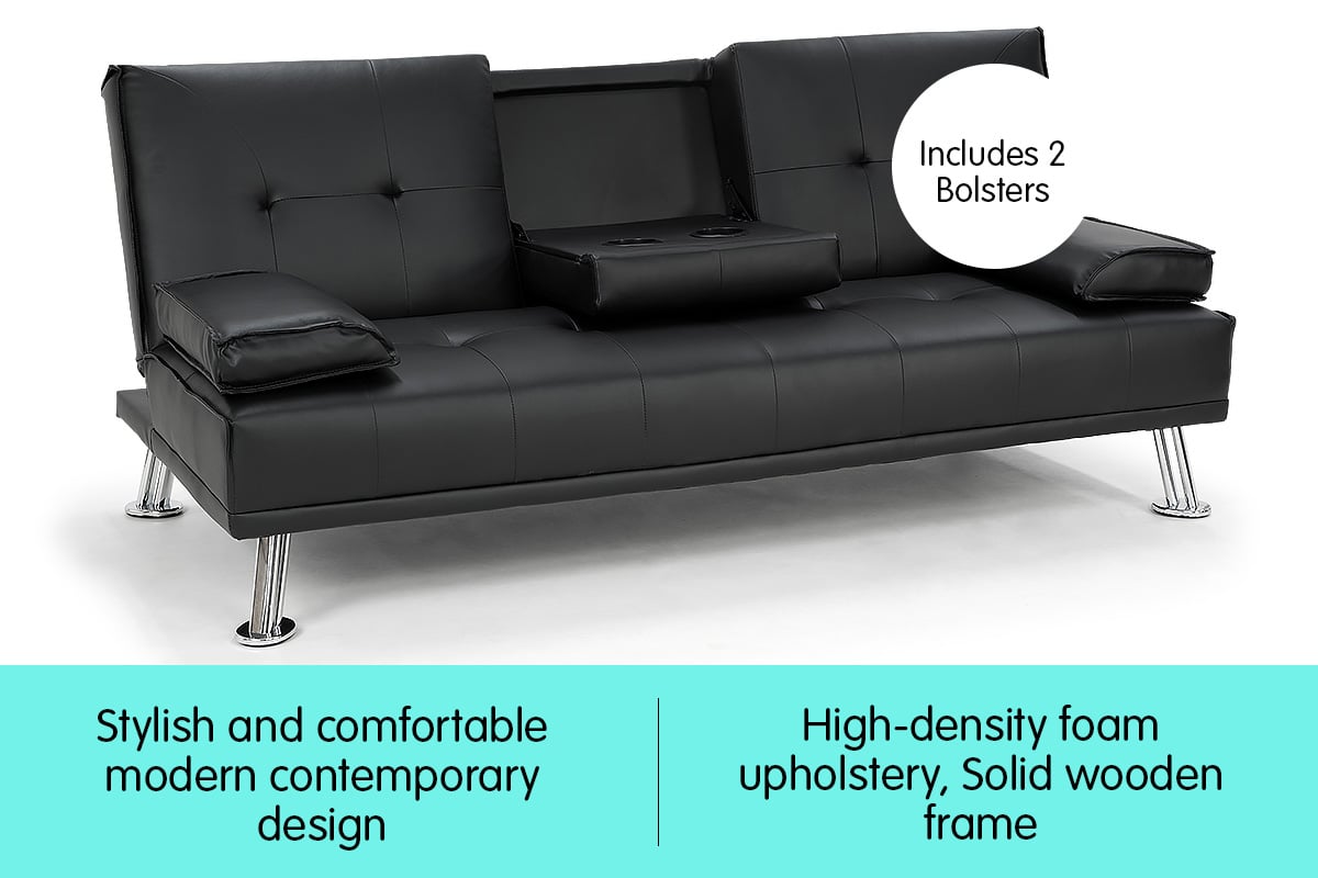Leather Sofa Bed Lounge Furniture - Black