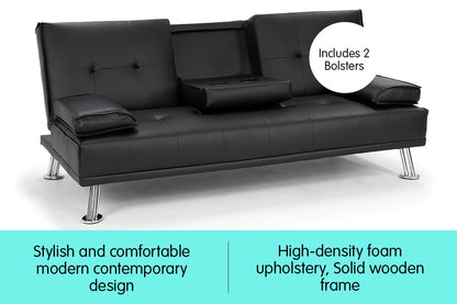 Leather Sofa Bed Lounge Furniture - Black