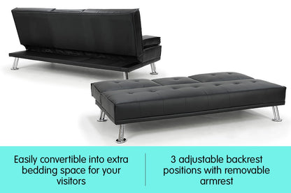 Leather Sofa Bed Lounge Furniture - Black