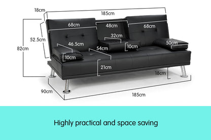 Leather Sofa Bed Lounge Furniture - Black